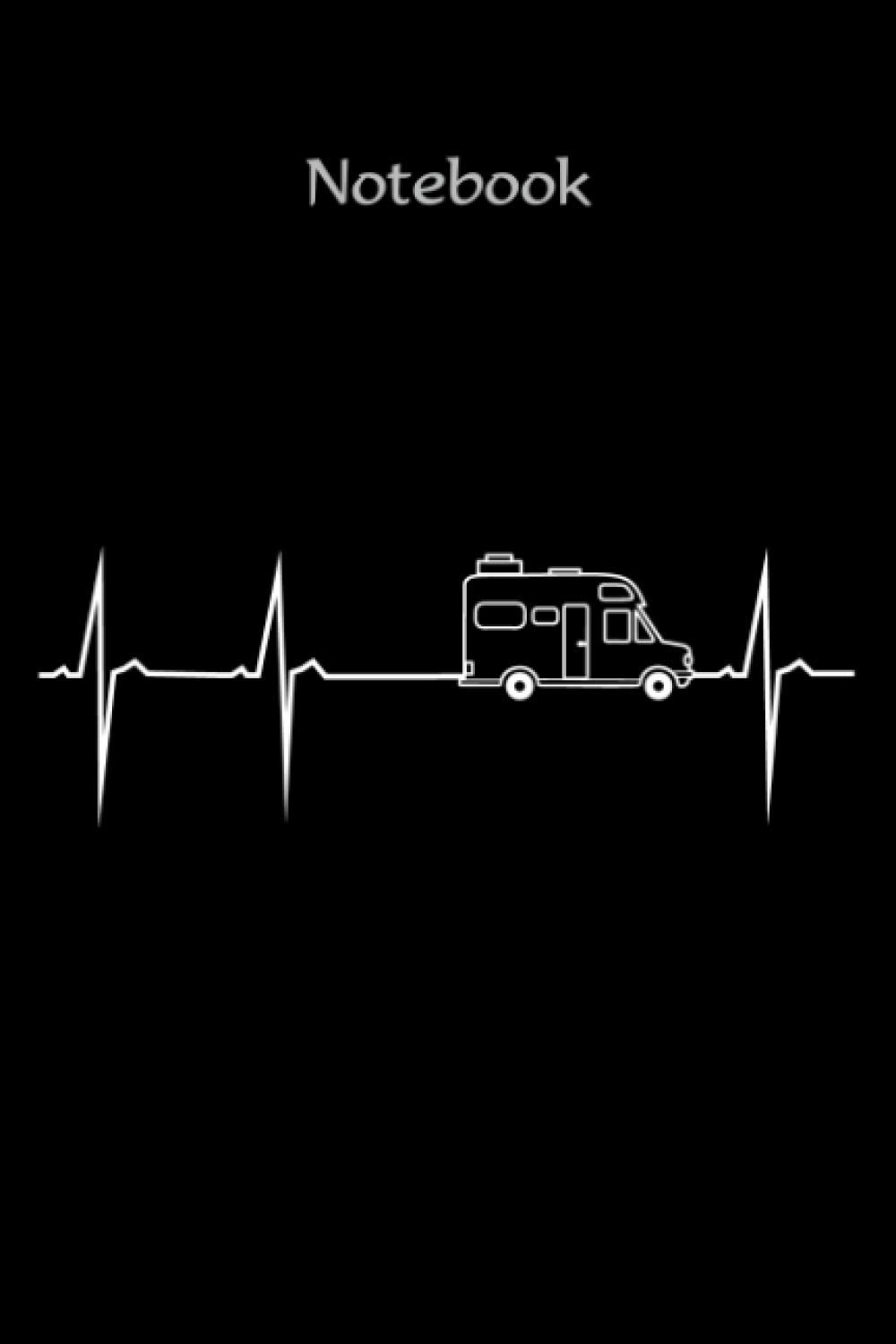 Notebook, daybook, diary, notepad, jotter, pocketbook with heart rate design „My heart beats for motorhomes“: Camping notebook with 120 pages, lined - For motorhome camping fans