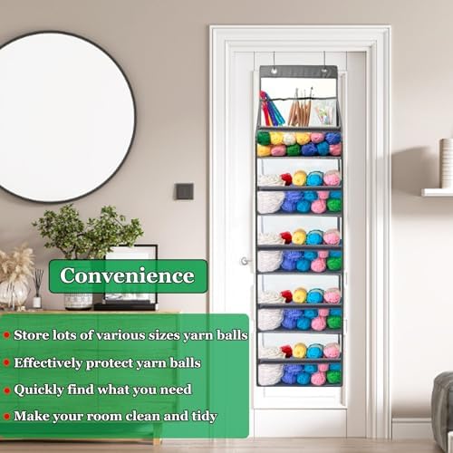 Hanging Yarn Storage Organizer,Large Capacity Yarn Storage Bag with 5 Yarn Balls Storage Pockets & 3 Top Crochet/Knitting Needles Pockets,Transparent Door Hanging Knitting Organizer Storage — 사진 4