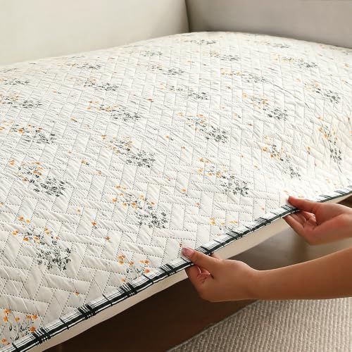 Image of HOKIPO 'HomeHues Series' Printed Quilted Sofa Cover Mat for 2 Seater Sofa, Light Green Ash Gypsy Flower (IN-807-D5*1)