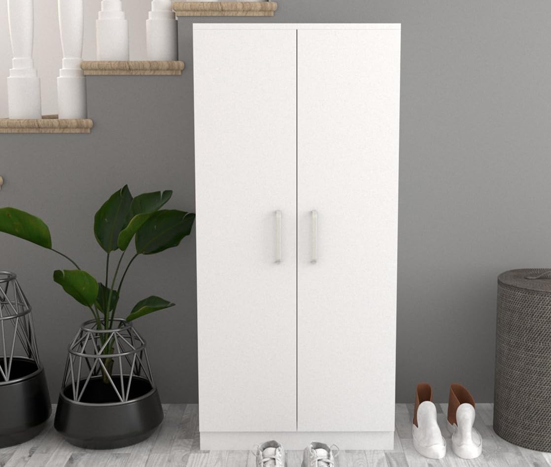 DORMIDAN Mueble Zapatero Dos Puertas, Armario Auxiliar con 7 estantes. (Blanco)