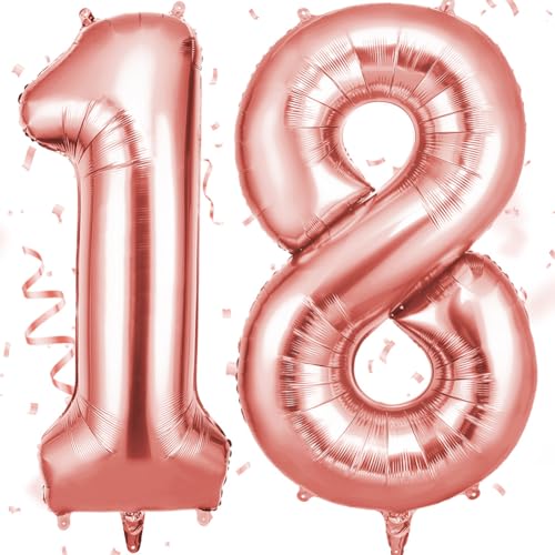 OFFCUP Zahlen Luftballon 18 Geburtstag Roségold Folienballon Zahl 18 40 Zoll Helium Ballons Riesen 101cm Geburtstag Mädchen Junge PartyDeko Ballon Zahl Deko zum Jubiläum Neujahr Hochzeit