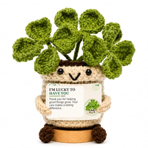 COZEKAVUM Crochet Plant in Pot, Positive Emotional Support with Base Gifts for Mom Grandma Wife Best Friend, Teacher Nurse Coworker Appreciation, Birthday Mothers Day with Good Lucky for Her - image 1