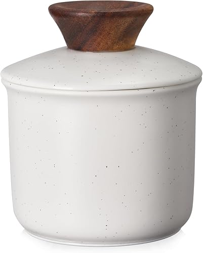 DOWAN French Butter Crock for Countertop, Ceramic Butter Dish with Waterline, Porcelain Butter Container for Spreadable Soft Butter, French Butter
