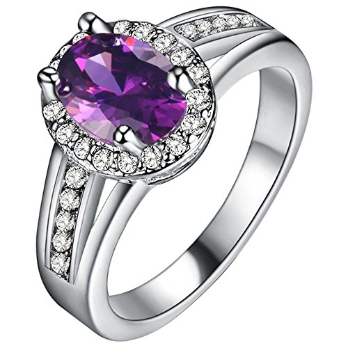 Uloveido Fashion Wedding Bridal Purple CZ Crystal Engagement Ring Created Amethyst Jewelry for Women...