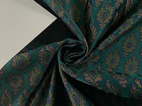 Tissu Jacquard Brocart vert bleu au mètre motif BRO874 couture ameublement