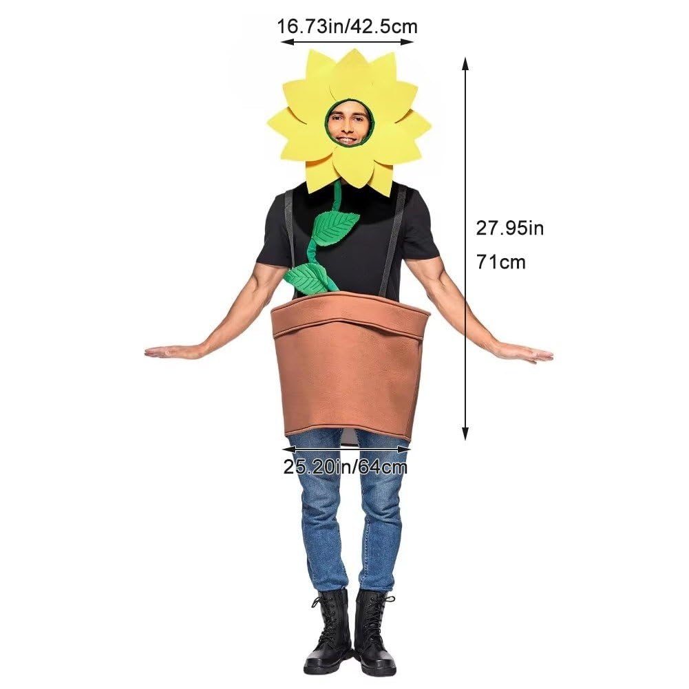 Costume De Pot De Fleur pour Adulte, Déguisement De Tournesol Amusant, Tenue De Cosplay d'halloween avec Casque, Fête À Thème pour Hommes Femmes