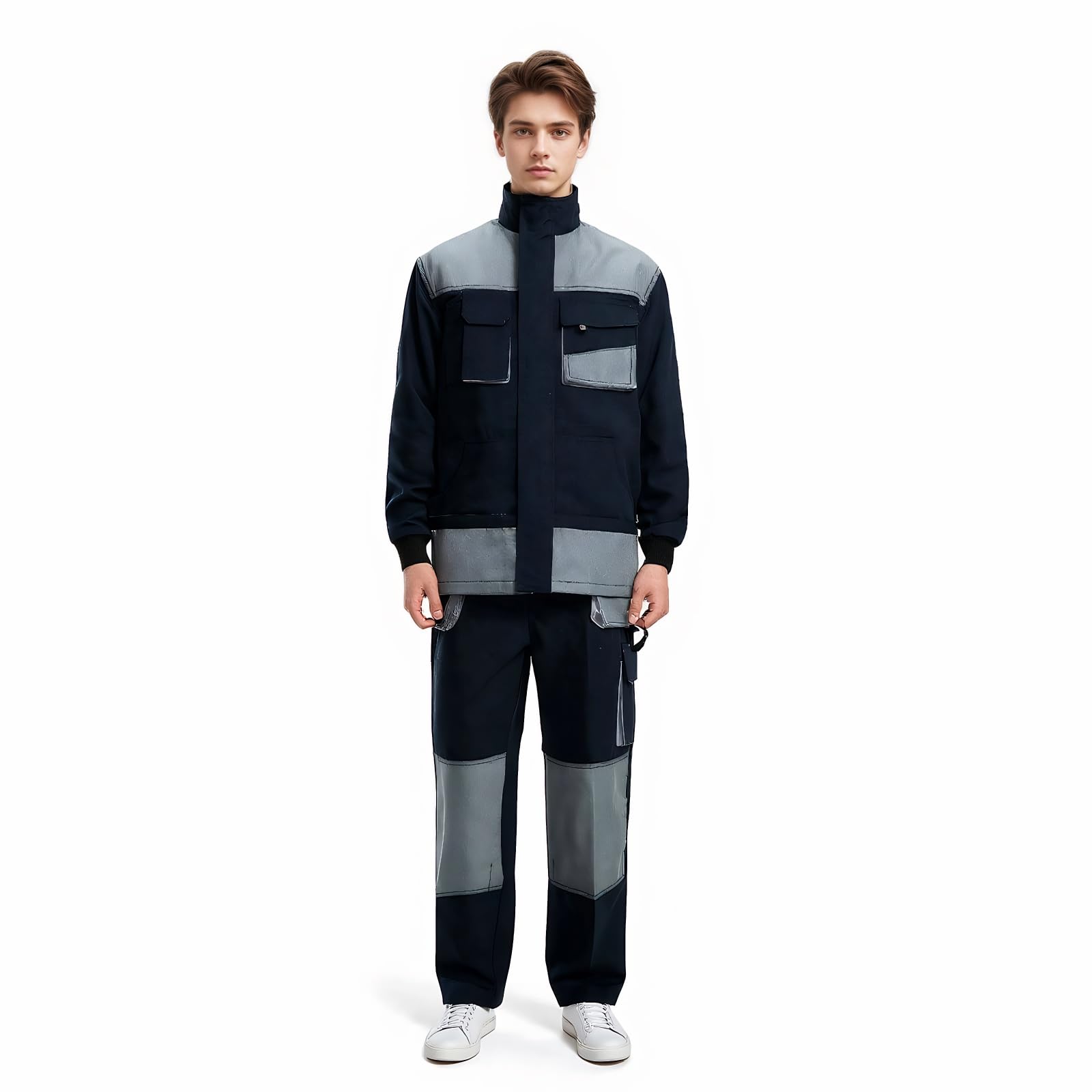 Maizoon Traje de Trabajo Multifuncional para Hombre Conjunto de Chaqueta de Manga Larga y Pantalón Con Cremallera y Múltiples Bolsillos para Mecánico Taller