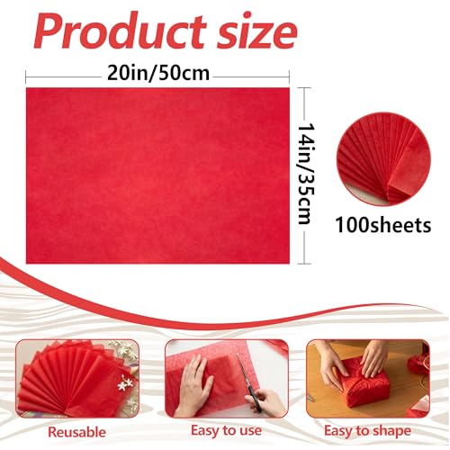 Image of Bobobag 100 Sheets Red Tissue Paper 20 inchX14 inch Tissue Paper for Gift Bags, Gift Wrapping Tissue, Christmas Tissue Paper Anniversary Holiday Decoration Arts Craft