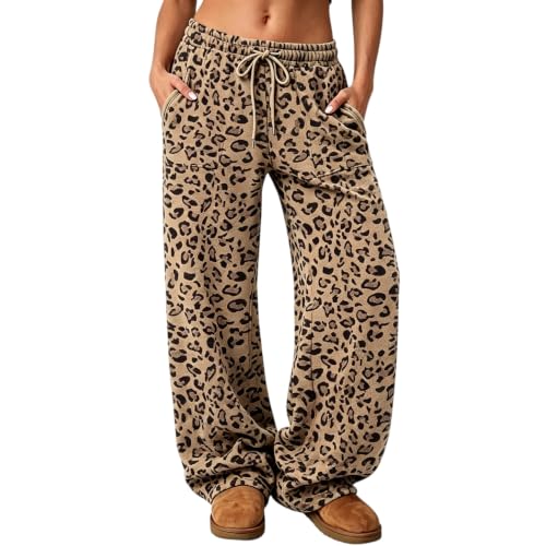 Woman Sweatpants Leopard Wide Leg Drawstring Vintage Cute Sweatpants - image 7
