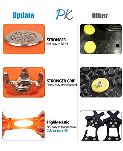 11 Spikes Crampons, Upgraded Version Stainless Steel Anti-Slip Microspikes, Ice Cleats Grips for Hiking Shoes and Boots, Hiking Fishing Walking Mountaineering (Orange, Large:Men(10-13.5)/EU:44-48)