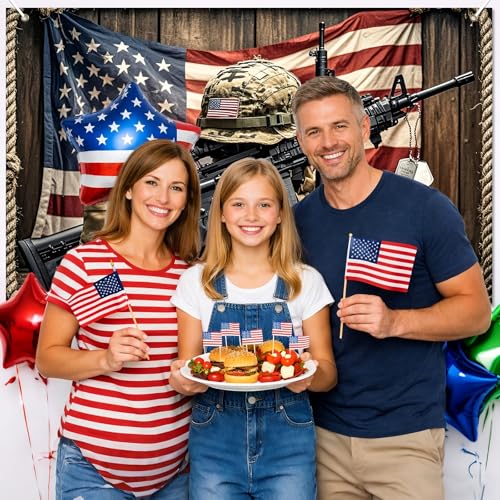 Image of BlissYard Independence Day Banner 71 x 43 Inch Patriotic Soldier Backdrop Outdoor Decorations 4th of July America Independence Day Themed Veterans Day Memorial Day Backgroup Banner Party Supplies