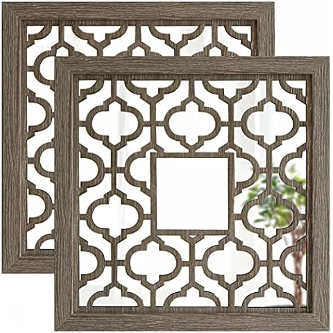 qmdecor Square Barn Wood Rustic Style Framed Wall Decorative Mirror 12x12 inches Modern DIY Fashion MDF Wood Material Wall-Mounted Mirrors Set of 2 Pieces Cover