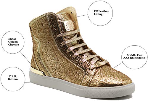 Image of Enzo Romeo Men's Fashion High Top Crystal Shimmer Rhinestone Blink Flat Sneakers Shoes
