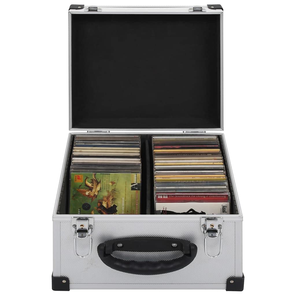 CD-Koffer für 40 CDs Aluminium ABS Silbern CD Tasche mit Aufbewahrungsplatten, Abschließbar DVD Hülle Medien Aufbewahrungs Organizer für Auto Heimbüro Reisen