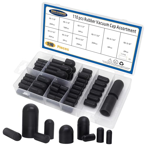 110 PCS Vacuum Caps Assortment Vacuum Plugs Hose End Cap Rubber Vacuum Caps Kit for Carburetor Manifold Automotive 3/16 5/16 7/32 1/4 5/32 3/8 1/8 1/2 5/8