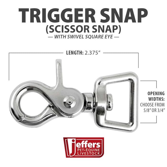 Jeffers Trigger Snap Scissor Snap Clip with Swivel Square Eye 2.5" – Nickel Plated Die Cast for Rope, Pet Leash, Harness, Keychain, DIY Crafts, Camping, Tools, Utility Use - 3/4" 10 Pack - Image 3