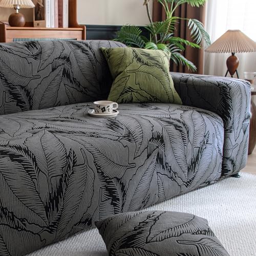 Image of HOKIPO 200gsm Dual Tone Knitting Jacquard Sofa Cover 2 Seater Fully Covered, Shadow Grey (NEW-AR-6033-GRY)