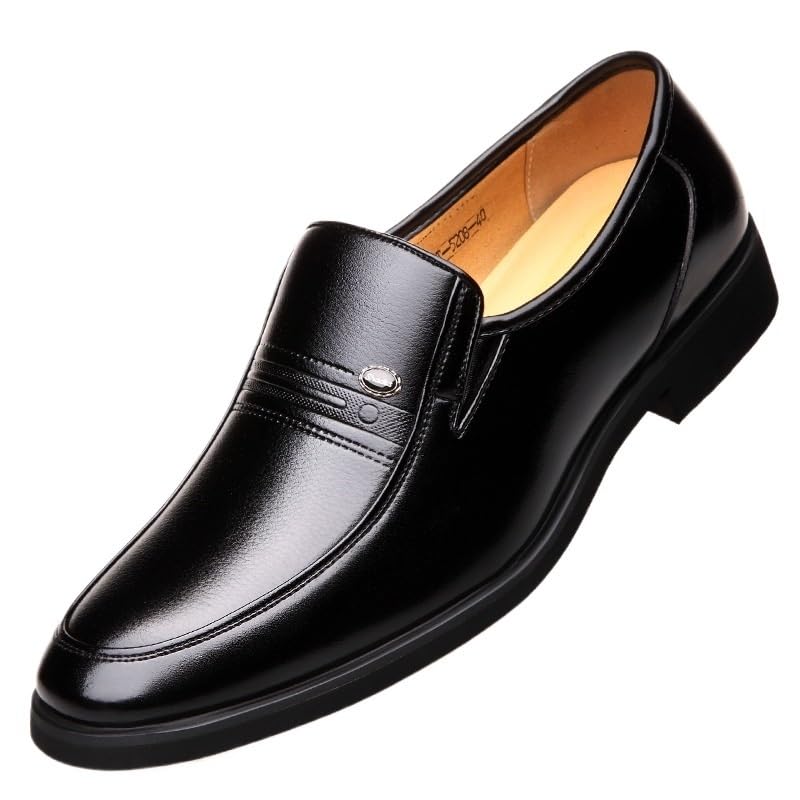 Men's Invisible Height Increasing Shoes, Fashion Leather Slip-On Casual Flat Business Shoes, Black Elevator Footwear for Men