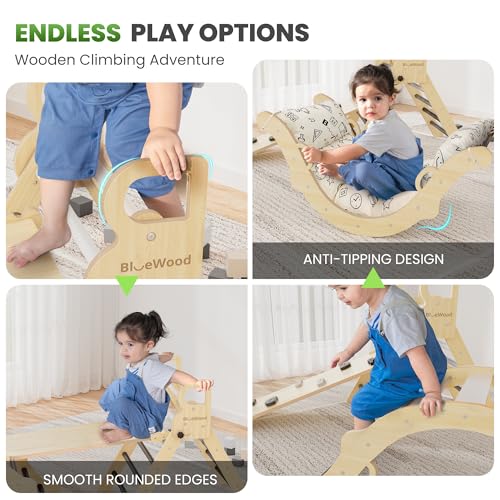 image for BlueWood Pikler Triangle Set with Cushion, 8-in-1 Climbing Toys for To