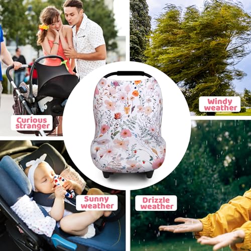 Image of Rquite All-in-1 Car Seat Cover Baby, Carseat Covers for Girl Boy, Stretchy Soft Infant Car Seat Cover, Multi-use Baby Carrier Cover, Car Seat Canopy, Stroller Sun Shade, Nursing Breastfeeding Cover