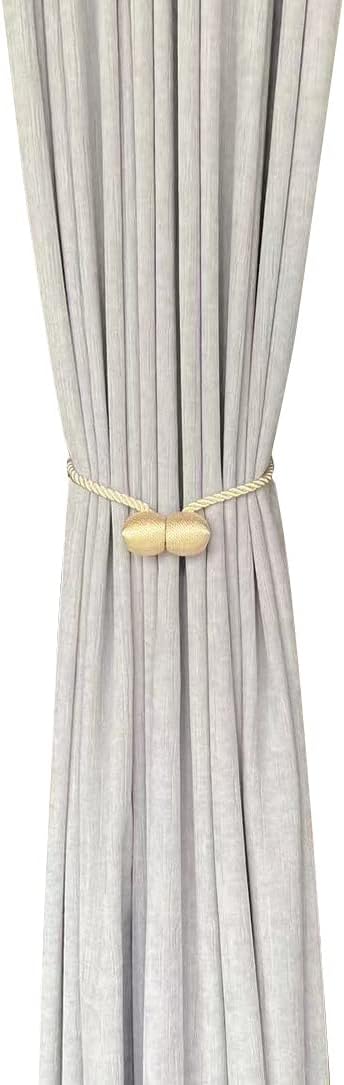 Melaluxe 2 Pack Magnetic Curtain Tiebacks, Decorative Curtain Holdbacks for Window Décor (Beige)