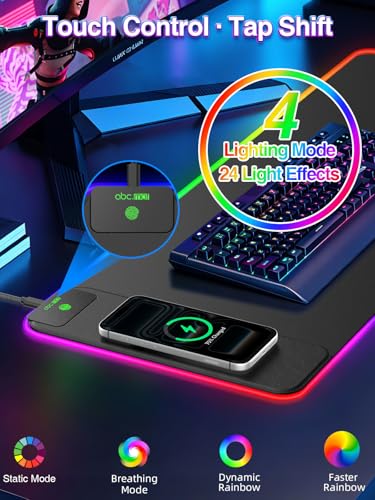 Image of RGB Gaming Mouse Pad with 15W Magnetic Wireless Charging, 31.5'' x 11.8''