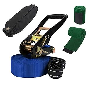 ALPIDEX Slackline 15 m 2t + 2 x Protezioni per Albero + Protezione cricchetto