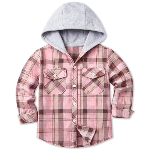 Image of Cromoncent Boys Flannel Hoodie Plaid Button Down Shirt Jacket Long Sleeve
