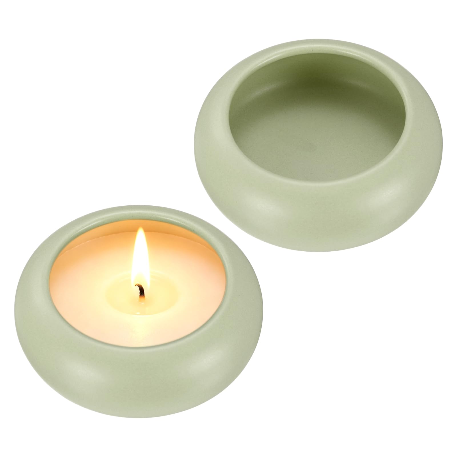sourcing map 2Pcs Pebble Tea Light Candle Holder, 3cm Height Tealight Candle Holder Handcrafted Ceramic Decorative Calming Home Decor Accent for Table Centerpiece Wedding, Green