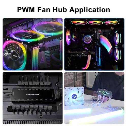 ARGB Fan Hub con controlador, 2 en 1 PC ventilador Hub con base magnética oculta y conexión SATA Power 18, 5 V 3 pines 12 V 4 PIN PWM RGB, carcasa para sincronización de luz - imagen 2