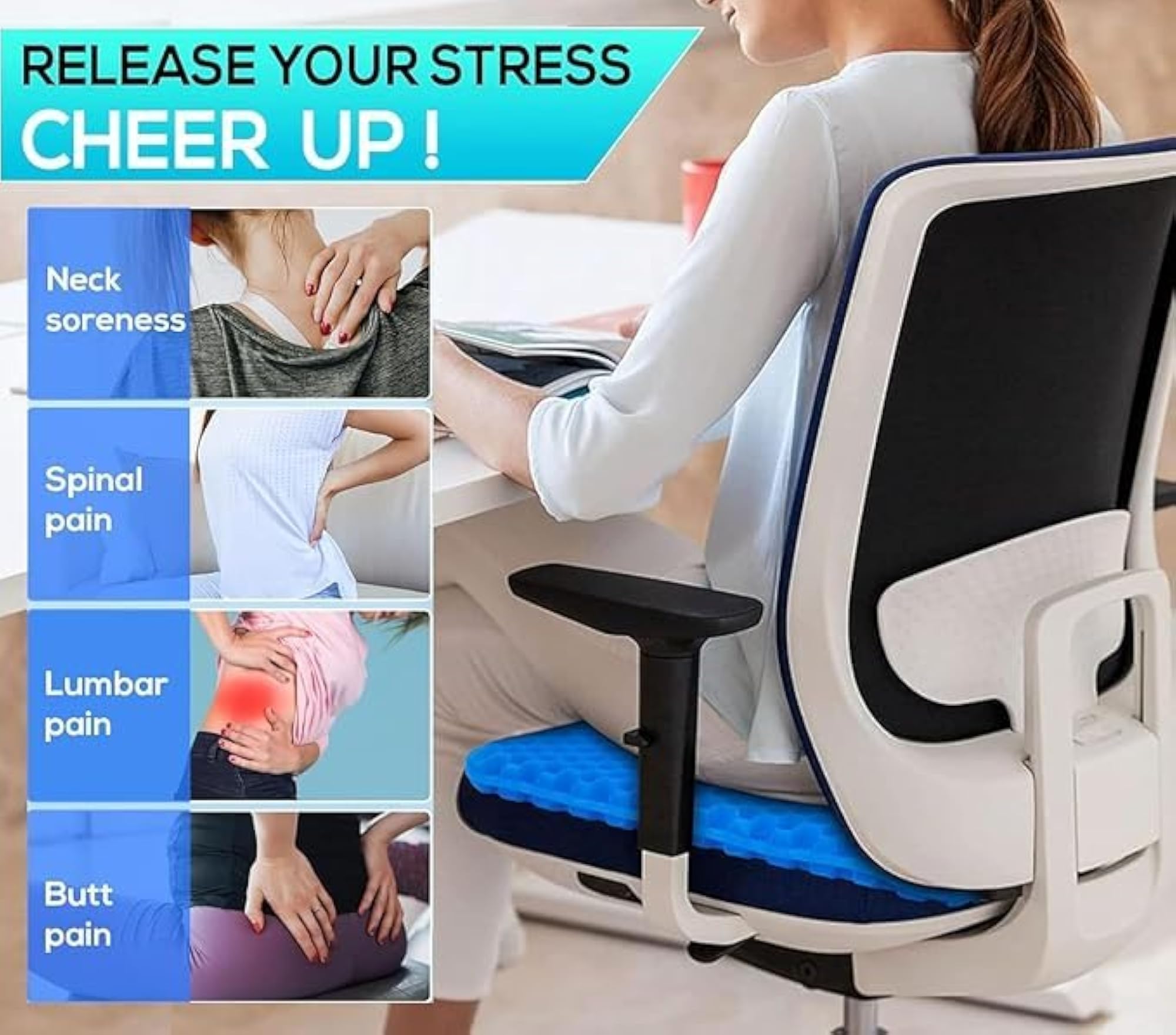 Double Thick Gel Seat Cushion for Tailbone Support