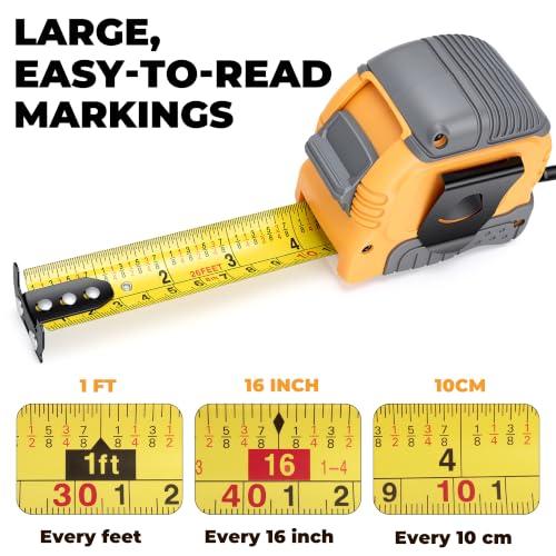 MulWark Wide Tape Measure 25 ft, Double Secure Blade Lock Tape Measure Retractable with Stop Button, Both-Side Metal Blade, Magnetic Hook for Construction, Carpenter, Architect, Woodworking — view 5