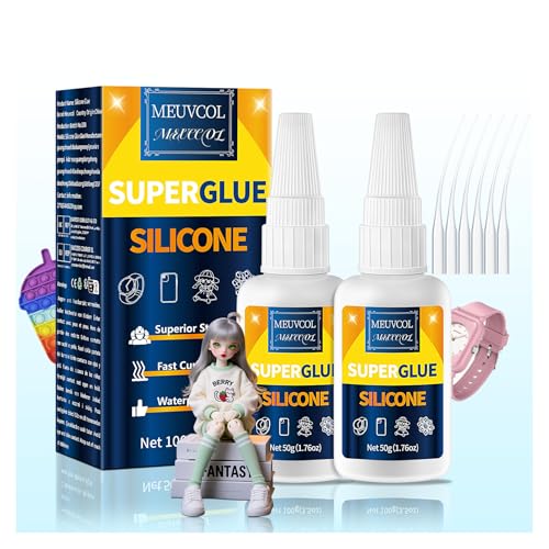 Meuvcol Silicone Glue 100g - Fast-Bonding & Waterproof Silicone Adhesive for Silicon Rubber, Model, Toys, TPU, TPR, TPE - Clear Liquid Silicone Adhesive for Crafts, 6 Applicator Nozzles