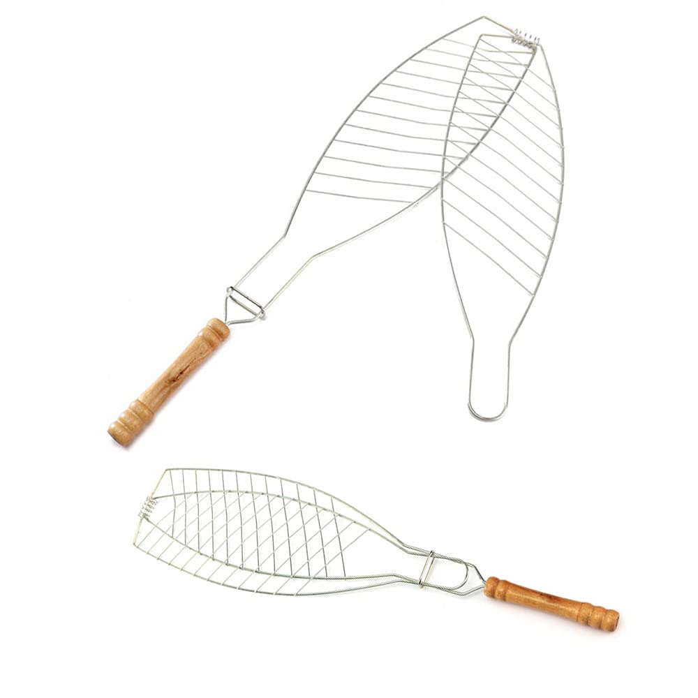 2PC Portable Grill BBQ Barbecue Basket for Fish Steak Meat Vegetable Heavy Duty 2pcs Grilling Baskets for Outdoor Nesting Grill Baskets BBQ Camping Cooking Accessories Tools for Fish Chicken Steak