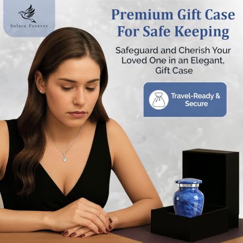 Small Urn for Ashes Male & Female – Mini Cremation Urns for Human Ashes Keepsake – Little Miniature Ash Urn for Mom & Dad – Tiny Decorative Memorial Keepsake for Loved Ones (Blue, Small) by Solace Forever - Image 4