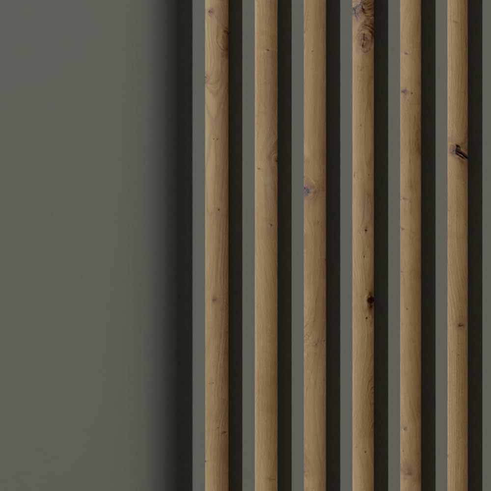 Lomadox Garderoben Set Kommode mit Bank Paneel Spiegel Eiche Graphit Lamellen-Design
