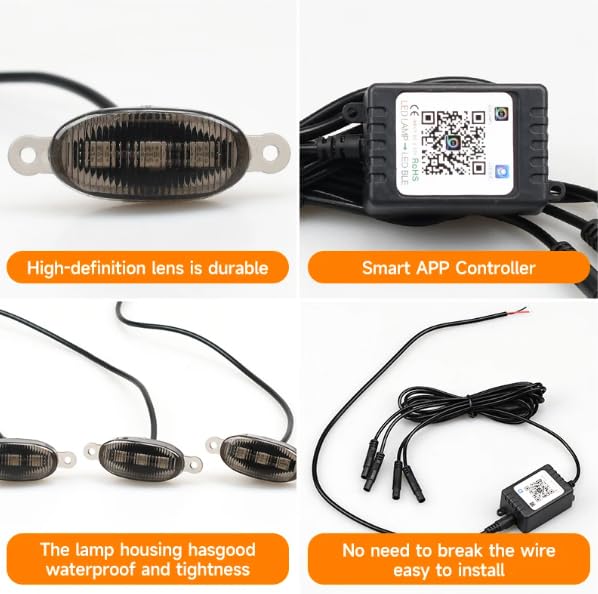 E-GENERIX® Set of 4 RGB Car Front Grille LED Light with APP Control Universal LED Grille Daytime Running Light for Off-Road Vehicles Jeep SUV Cars Decorative Signal Lamp - Image 7 thumbnail