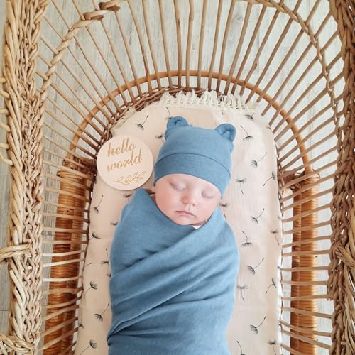 Image of BQUBO 3 Sets Cotton Baby Swaddle Blankets Swaddling Wrap with Hats Mittens Newborn Soft Silky Nursery Receiving Blanket Cute Bear Ears Hat Elastic Gloves Set for Unisex Baby 0-3 Months