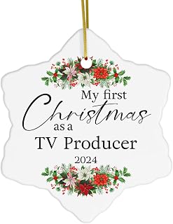 My First Christmas as a TV Producer 2024 Snowflake Ornament Ceramic Television Film Director Gifts for Men Women Him Her Merry Xmas Happy New Year 2025 Party Decoration