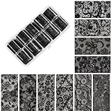 Ceriselle Lace Nail Foil, 10 bandes de film transfert pour ongles & film dentelle noire, films holographiques pour design de ongles DIY et décoration de manucure
