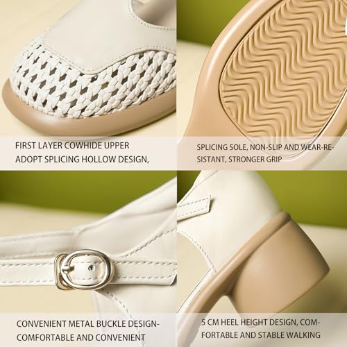 Women's Leather Block Heel T-Strap Mary Jane Sandals Breathable Mesh Soft Sole Adjustable Hook and Loop Fashion Casual Mary Jane Pumps Suitable for Work Party Walking3