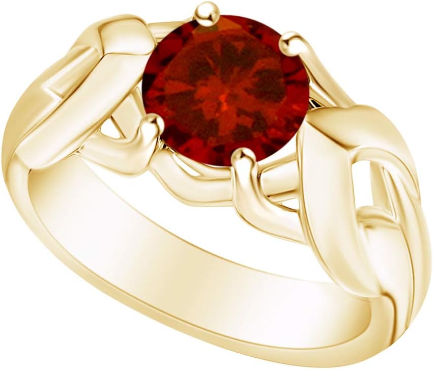 Solitaire Promise Ring for Women, 5MM Round Cut Simulated Birthstone Engagement Gemstone Ring in 14K Gold Plated 925 Sterling Silver Jewelry Gift for Her