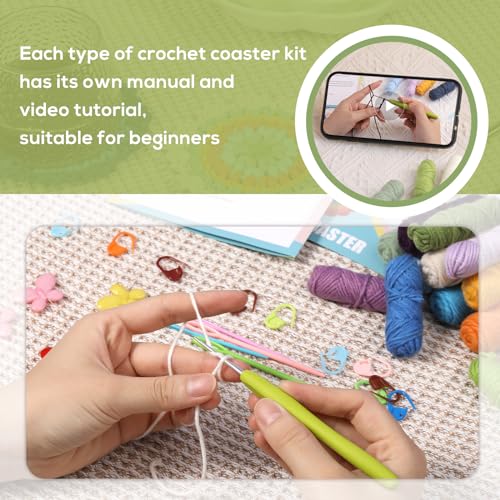 BUOKKON Crochet Kit for Beginners Coaster Beginner Crochet Kit with Step-by-Step Video Tutorials Yarns Crochet Hook - Image 3
