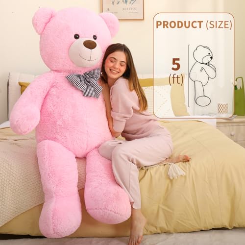 Image of MaoGoLan Giant Pink Teddy Bear Stuffed Animal 5 Feet,Soft Cuddly Smiling Face Big Teddy Bear Plush Gift for Boyfriend Girlfriend