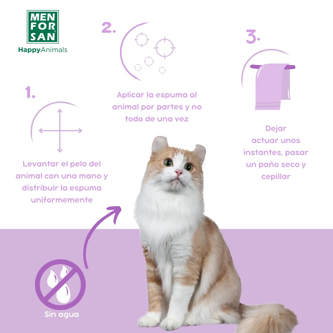 MENFORSAN Shampooing Moussant Anti-Puces pour Chats 200ml, avec Margosa, Geraniol et Lavandin, Élimine Tous Les Types d'insectes