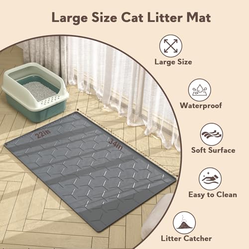 Image of Garoopion Silicone Cat Litter Mat 34x22 inch, Easy to Clean, Dark Gray