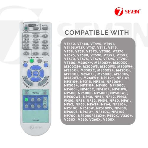 Image of 7SEVEN Compatible with NEC Projector Remote Original Model RD-448E Suitable for RD448E V300X+ V260 V260X+ RD-443 NP-VE280 V230X NP-M260W and Many More Model's - Ensure Match Key by Key