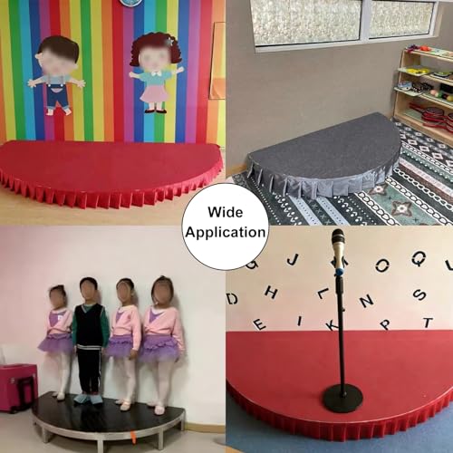 Image of Modular Kids Stage Platform, Semi Circular Portable Stage Platform with Stage Mat and Stage Skirt, Non Slip for Wedding, Speaking and Singing, Loading 1300lbs(Black,120cm /47.2in)
