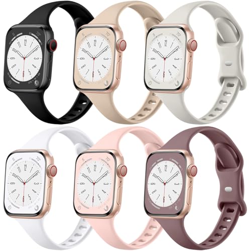 Lerobo Slim Band Compatible with Apple Watch Series 9 Band 42mm 44mm 45mm 40mm 38mm 41mm 46mm 49mm Women Men,Soft Narrow Thin Silicone Sport Replacement for iWatch Bands Ultra SE 10 8 7 6 5
