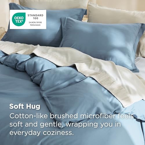 Image of Bedsure Oversized Queen Duvet Cover, Double Brushed Bedding, Mineral Blue | For Kids & Adults, 98 inchx98 inch Comforter Cover, Hotel Luxury, All Season, Breathable, Easy Care, Lightweight, Zipper Closure
